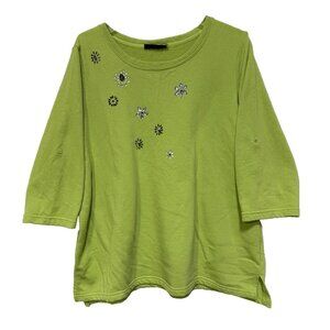 Activology Womens Size 2X Pullover Sweatshirt Lime Green Embellished 3/4 Sleeves
